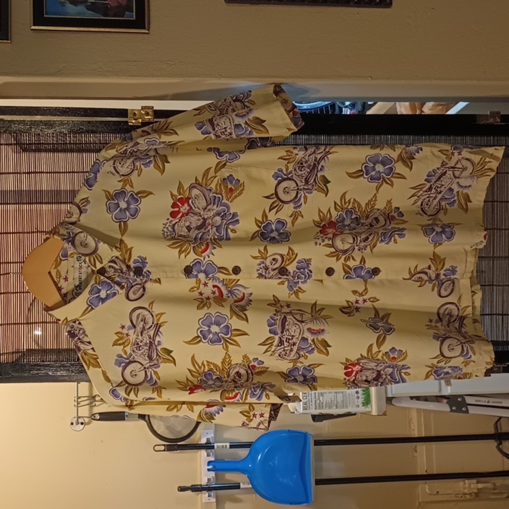 Robert Stock motorcycle and flowers party shirt